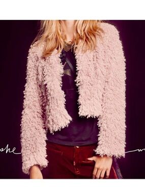 Free People Plush Pink Shaggy Faux Sherpa Fur Cropped Jacket Coat Size 2
